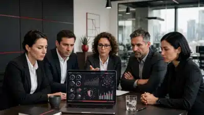 Equipo ejecutivo analizando un informe de ciberseguridad en una reunion corporativa